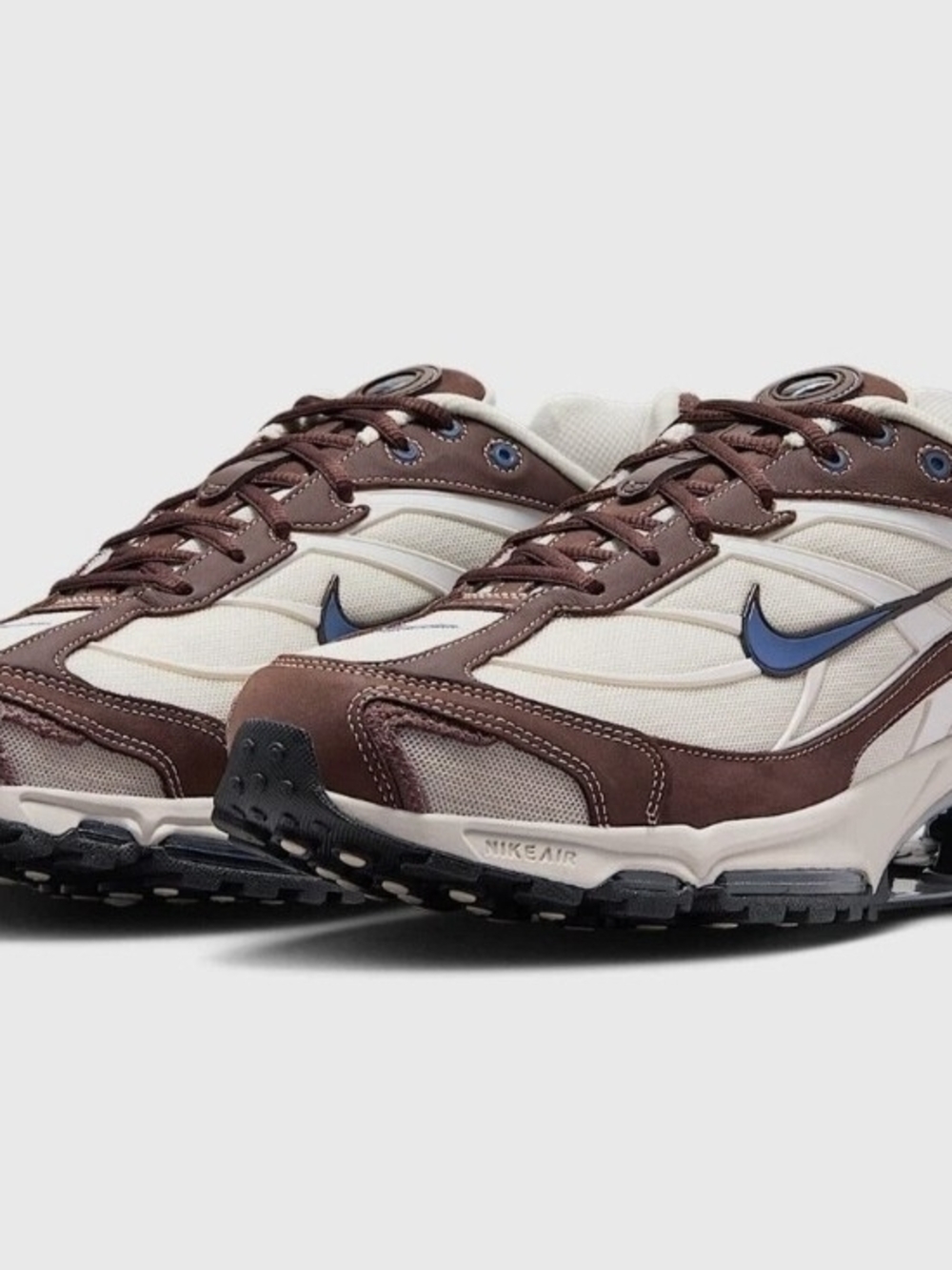Nike Cream and Brown Low-Top Sneakers with Blue Swoosh